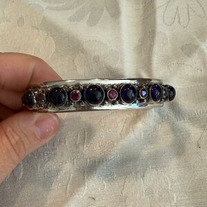 Sterling Silver Amethyst and Pink Crystal Bangle Bracelet